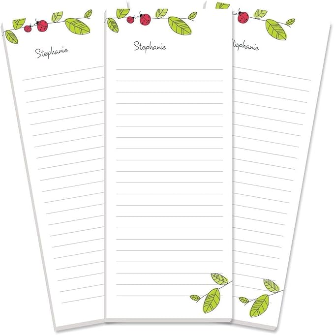 Current Ladybugs Personalized Notepads – Set of 3, 50-Sheet Lined Paper Pads, Memo Pad, Shopping List, To-Do Notes, Office Organizer