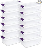 STERILITE 15 Qt ClearView Latch Storage Box, Stackable Bin with Latching Lid, Plastic Container to Organize Shoes in Closet, Clear Base, Lid (Pack of 12)