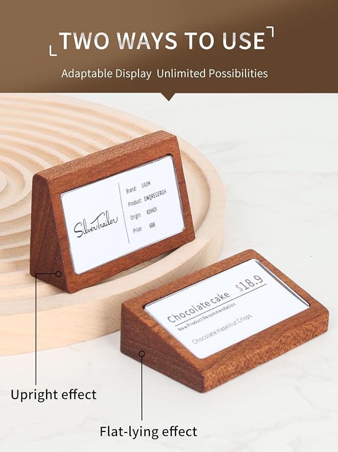 6 Pack Mini Wood Price Tag Label Holder Tabletop Stand or Recline Small Sign Holder for Retail Store Boutique Name Card Restaurant Food Labeling (2.36X1.18 in)