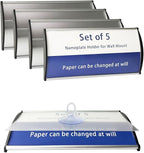 Set of 5 Curved Name Plate Holder 8" x 4" Wall Mount Office Business Door Sign Holder Aluminum Sturdy Office Sign Frame with Adhesive Tape Film for Business Cubicle Custom Display - Silver
