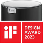 EKO Mini Desk Trash Can with Swing-Top Lid 0.4 Gallon Small Table Round Wastebasket for Office, Home, Car (Black)