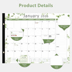 2026 Desk Calendar, Large Desk Calendar 22" x 17" (Jan 2026 - Jun 2027) Monthly Desktop Wall Planner for Family Teacher School Office Supplies, Leaf