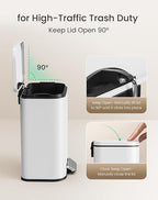 Cesun Small Bathroom Trash Can with Lid-1.3 Gal, Outdoor Stainless Steel Garbage Can for Dog Poop with Anti-Slip Base, for Bathroom, Bedroom, Office, RV, Living Room, White