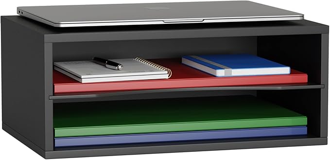 GDINDINFAN Wood Desktop Letter Tray File Organizer, Paper Storage Mail Sorter with Adjustable Drawer Boards for Home and Office, Black