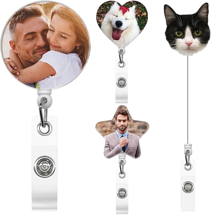 Custom Badge Reel Personalized Photo Logo Text Badge Reels Customized Retractable ID Badge Holders Alligator Clip for Office Worker Nurse Teacher Student