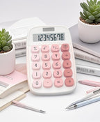 Mechanical Calculator,BTSEYAW Dual Power Calculator with 8 Digit Display tilt Screen and Big Buttons, Cute Office Desk Accessory (Pink)