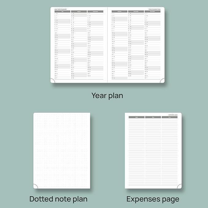 POPRUN Planner 2025-2026 (Medium - 6.5'' x 8.5'') Academic Weekly Calendar (July 2025 - June 2026) with Hourly Time Slots, Monthly Tabs, 100GSM Thick Papers, Leather Soft Cover - Blue Green