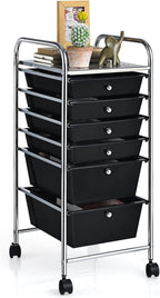 RELAX4LIFE 6-Drawer Rolling Storage Cart - Classroom Organization on Wheels w/Removable Plastic Drawers, Mobile Art Craft Cart for School Paper Home Office, Utility Cart with Drawers (Black)