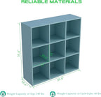 OSCHF 9-Cube Storage Shelf Bookcase - Wooden 3-Tier Floor Standing Open Bookshelf for Home and Office, Display Cabinet, Light Blue