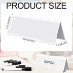 Fainne 30 Sets Dry Erase Name Tent Cards with Black Markers 8.7 x 2.8 x 1.9 Inches White Reusable Name Plate Wipe Clean Desk Tags Sign for Classroom Table Office Conference Meeting Weddings