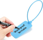 50 Blue Blank Plastic Tags for Labeling Waterproof Hanging Labels Writable Tags Seal Plastic Marking Label for Clothes Bags Keys Inventory with One Marker Pen