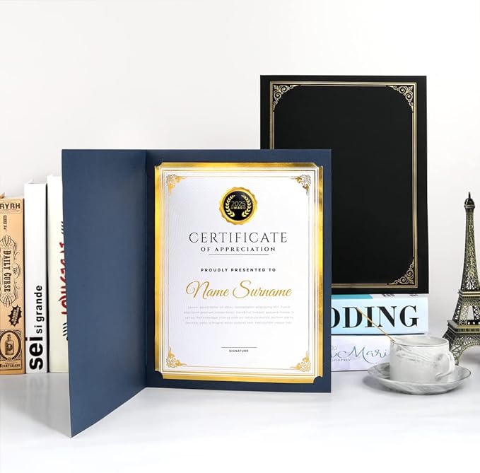 SUNEE Certificate Holders(Blue, 30 Packs, New Pattern), Diploma Covers Gold Foil Border, for Letter Size 8.5x11 Certificates, Cardstock, Document Papers