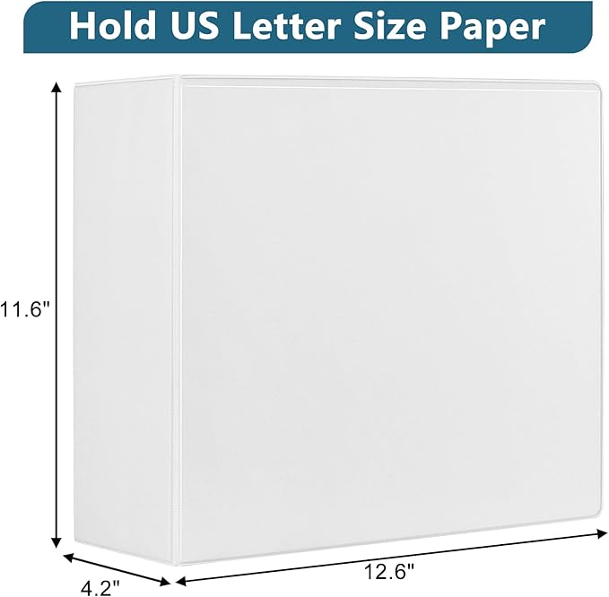 CIXILDTS 4-Inch 3 Ring Binder, Standard 4" Slant-D Ring Binder Fit Letter Size Paper, Presentation View Binders, White, 6-Pack
