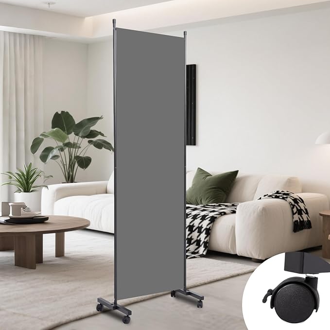 Room Divider(1 Panel-22in) Wall Divider for Room Separation, Portable Privacy Screens W/Wheels, Metal Frame Freestanding Room Separators 5.6FT Room Partitions and Dividers