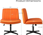 PUKAMI Criss Cross Legged Office Chair,Armless Office Desk Chair No Wheels,PU Leather Modern Swivel Vanity Chair,Height Adjustable Wide Seat Mid Back Computer Task Chair for Home Office
