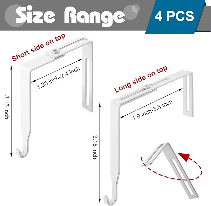 Amylove 4 Pcs Adjustable Cubicle Hanger Universal Partition Metal Cubicle Hooks Door Hanger, Adjusted to Fit Panels with 1 3/8 Inch to 3 1/2 Inch Thickness for Office Whiteboard (White)