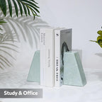 Faticdorr Luxury Marble Bookends for Shelves, 11LB Heavy Duty Marble Book Ends for Heavy Books, Stone Bookends Decorative, Polished, Light Green Triangular, Set of 2