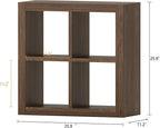 furtble Bookshelf with Storage Bin, 4-Cube Storage Organizer, Modern Wood Open Bookcase, Multifunctional Display Shelf for Living Room, Bedroom, Home Office, Classic Oak