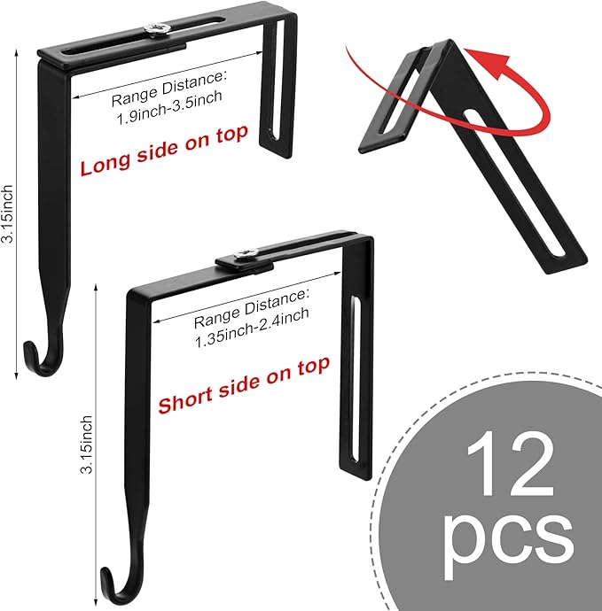 Amylove 12 Pcs Adjustable Cubicle Hanger Universal Partition Metal Cubicle Hooks Door Hanger, Adjusted to Fit Panels with 1 3/8 Inch to 3 1/2 Inch Thickness for Office Whiteboard (Black)