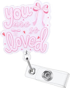You are So Loved Cute Bow Nurse Badge Reel, Retractable ID Card Badge Holders, Work Badge Clip for Pediatric OBGYN ICU RN CNA LPN Social Workers Therapists Counselors Psychiatry Chaplains Oncology