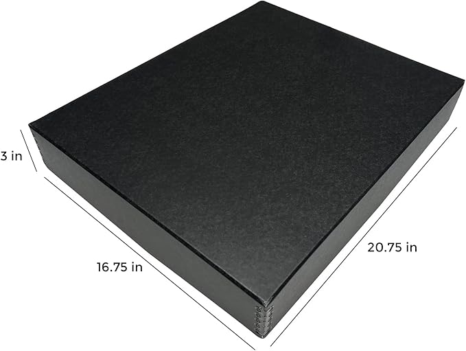 Lineco Museum Archival Storage Box, 16.75x20.75x3 in. Drop Front Design. Acid-Free with Metal Edge. Organize Photos, Pictures, Prints, Documents, Crafts, DIY. Black, 1 Pack