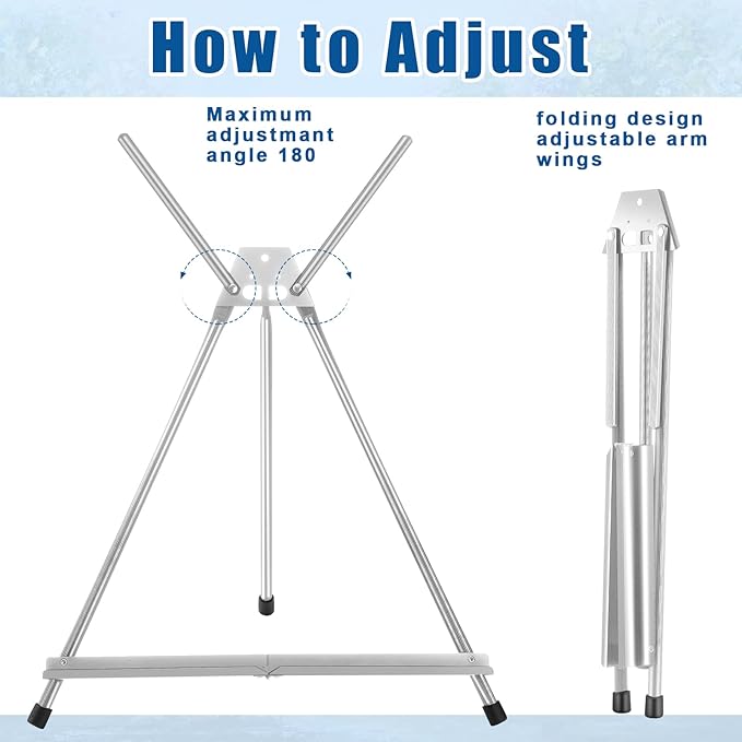 Xinnun 12 Pcs Aluminum 15'' to 21'' High Tabletop Easel Display Adjustable Portable Tripod Desktop with Extension Arm Wings and Rubber Feet for Canvas, Paintings Suitable for School Studio (Silver)