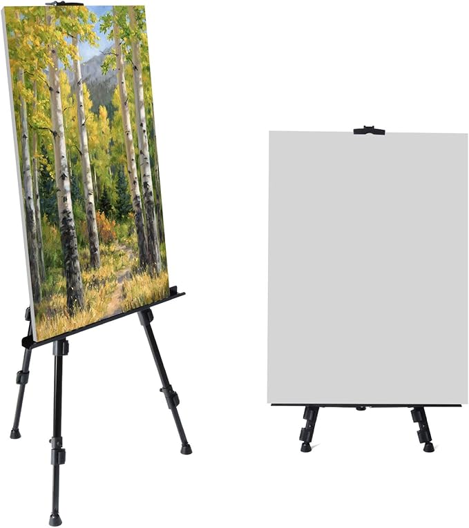 T-SIGN 72 Inches Tall Folding Easel Stand for Display, Aluminum Metal Tripod Art Easel Adjustable Height from 22-72 - Instant Poster Easels for Painting Canvas - Floor Standing Easel (Pack of 2)