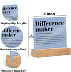 Difference Maker Gifts for Teacher Coach Mentor Boss Leader, Acrylic Sign 4x4 Inch, Appreciation Gifts for Coworkers Employee, Positive Affirmations Acrylic Sign With Wooden Stand for Desk Table Shelf