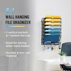 SUPEASY 7-Tier Wall File Holder Organizer with Hooks, Mesh Hanging File Organizer, Mail Organizer Wall Mounted for Papers, Folders, Office Magazine Rack, Black, 2Pack