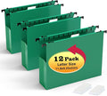 SHUTEX Extra Capacity Plastic Hanging File Folders,12 Pack Reinforced Expanding Hang Folder Letter Size,Accordian Pocket,Heavy Duty 2 Inch Expansion,Hanging Folder Organizer for Office Home,Green