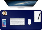 Boutilon Leather Desk Pad Protector,Non-Slip Mouse Pad,Laptop Desk Pad,Office Mouse Mat,Waterproof Leather Desk Blotter,Desk Writing Pad for Office and Home (L-Navy,35"x 17")