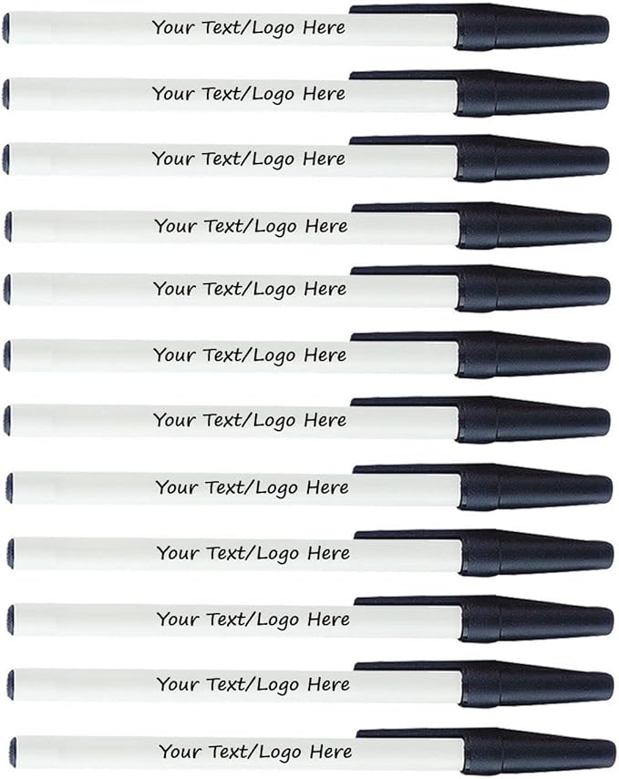 SyPen Personalized Stick Pens With your Custom Logo or Text-500 Pack Bulk-for Businesses, Parties, and Events, Custom Printed Slim Ballpoint Pens with Cap, Black, Black Ink