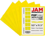 JAM PAPER Plastic Color POP Folders - 2 Pocket Durable Folders with Metal Prongs Fastener Clasps - Yellow - 6/Pack