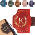 Personalized Mark Bookmark with Pen Holder, Leather Magnetic Book Marker 26 Letters,Custom Initials Page Marks, Gifts for Book Lovers Readers Men Women (Red, K)