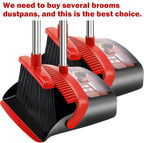 Brooms with Dustpan Combo Set， with 52" Long Handle, Dustpan Teeth with self-Cleaning Function, Indoor and Outdoor Sweeping, Perfect for Home Office (Large/Red /2-Pack)