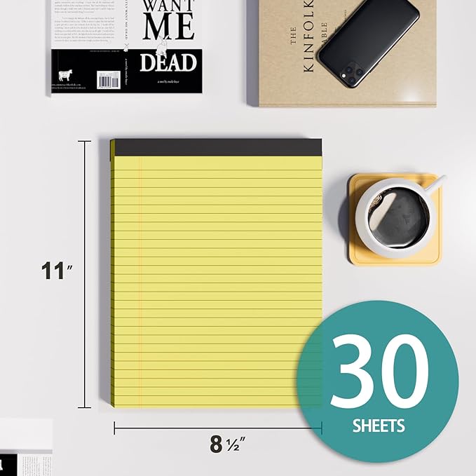 MSKKSM Legal Pads 8.5 x 11, 6 Pack Yellow Note Pads 8.5 x 11 Writing Pads, Wide Ruled Legal Notepads, Lined Pads of Paper Yellow Paper Pads, 30 Sheets Per Notepad for School, Home, Office, Business