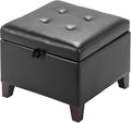 Asense 17 Inch Storage Ottoman Foot Rest,Square Faux Leather Foot Stool,Small Ottoman with Storage,Padded Seat for Entryway,Living Room,Bedroom,Couch,Under Desk,Black