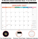 Desk Calendar 2026 - Calendar 2026-2027 from January 2026 to June 2027, 18 Months Calendar with Thick Paper for Office, Home, School Organizing, 14.5" X 11.5", Colorful