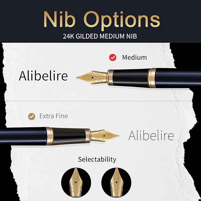 HDDNB Blue Luxury Fountain Pen Set for Men and Women with Gift Box, 24K Gold Finish and Gilded Nib(Medium) with 5 Black Ink Cartridges and Converter