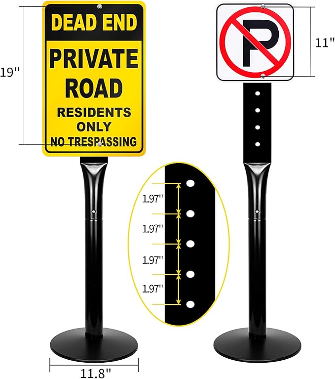 INNOVSIGN Heavy Duty Cast Iron Sign Post With 12" Diameter Bottom Round Base, 48" Movable Stand for Hanging Signs
