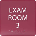 ADA CENTRAL SIGNS - 6" X6" Exam Room 3 Sign - ADA Compliant Tactile Graphics Grade 2 Braille Text Acrylic Wall Signs - Educational Institution Directional Assistance Test Center Door Sign for Schools