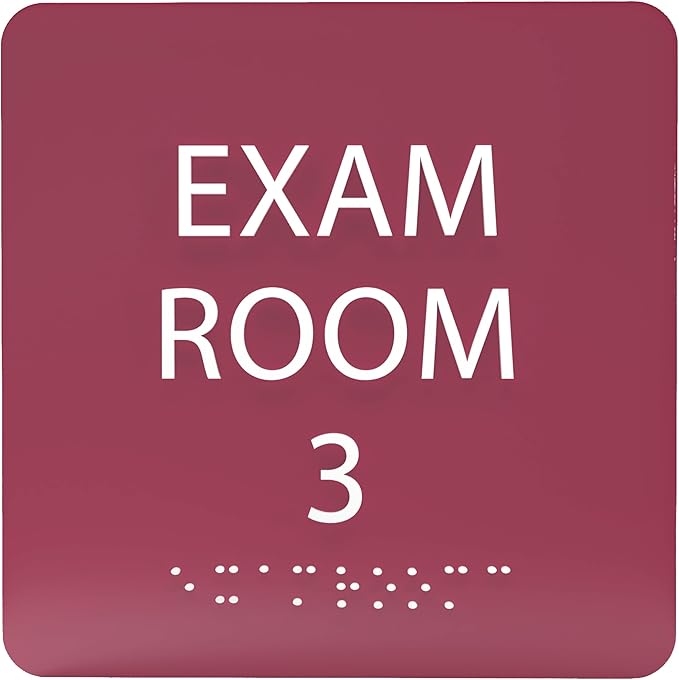 ADA CENTRAL SIGNS - 6" X6" Exam Room 3 Sign - ADA Compliant Tactile Graphics Grade 2 Braille Text Acrylic Wall Signs - Educational Institution Directional Assistance Test Center Door Sign for Schools