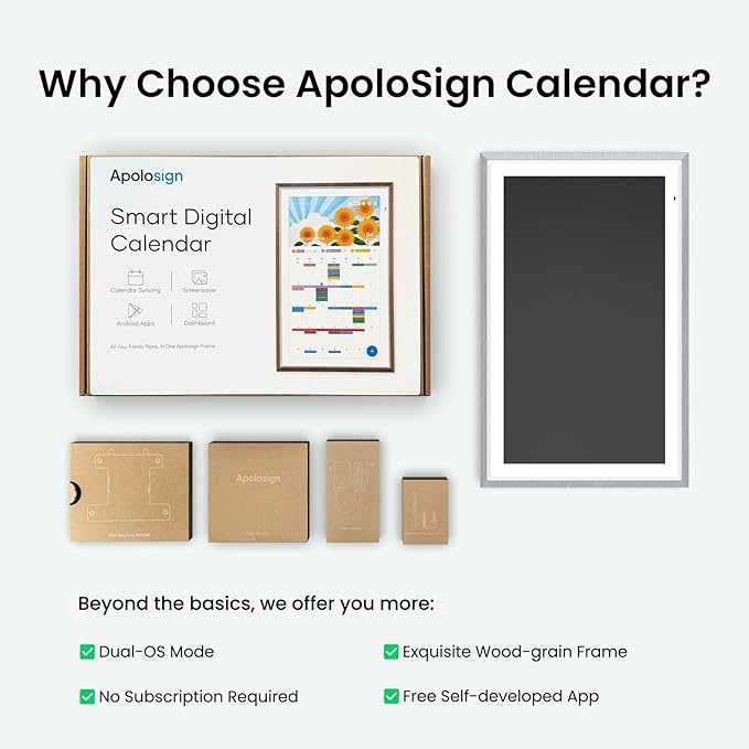 ApoloSign 27" Digital Calendar: Dual Mode Calendars with Google Play & Multi-calendar Sync, Electronic Planner & Chore Chart, Smart Touchscreen, Interactive Display for Family Schedule(Gray, 27-inch)