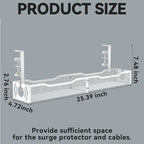 Cable Management, 25.3'' Under Desk Cable Management Tray No Drill, Metal Cable Organizer with Clamp for Wire Management, Cord Organizer for Home Office, Desk Accessories Organizer, White