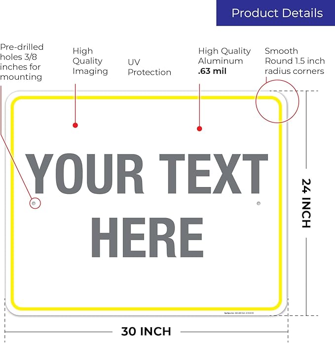 Personalized Custom Customize for Office, Business, Workplace, Home, Airbnb, Delivery Yellow Sign, 24x30 Inches, Rust Free .063 Aluminum, Fade Resistant, Made in USA by Sigo Signs