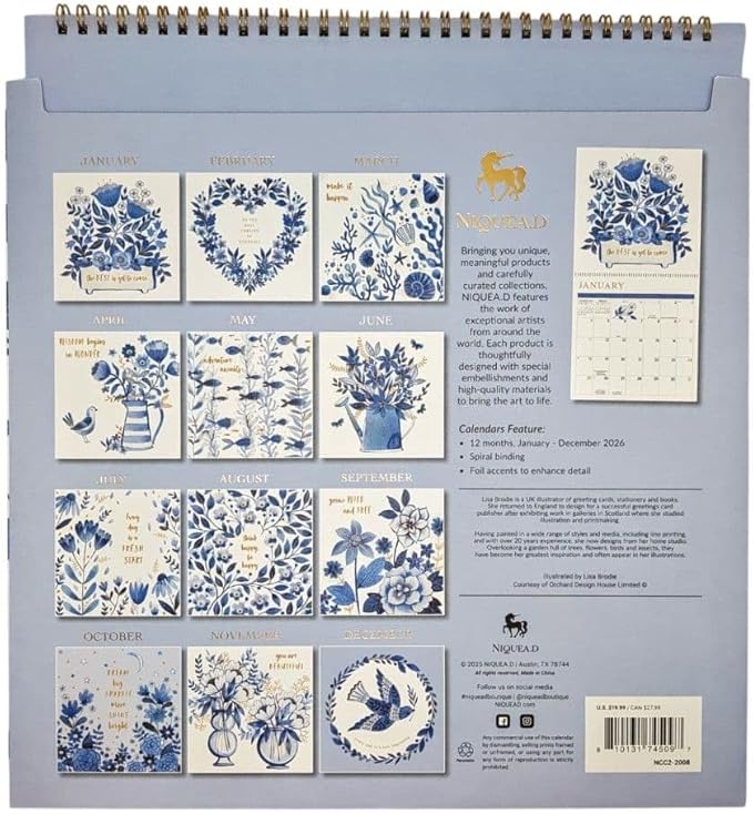 NIQUEA.D, China Blue 2026 Spiral Wall Calendar