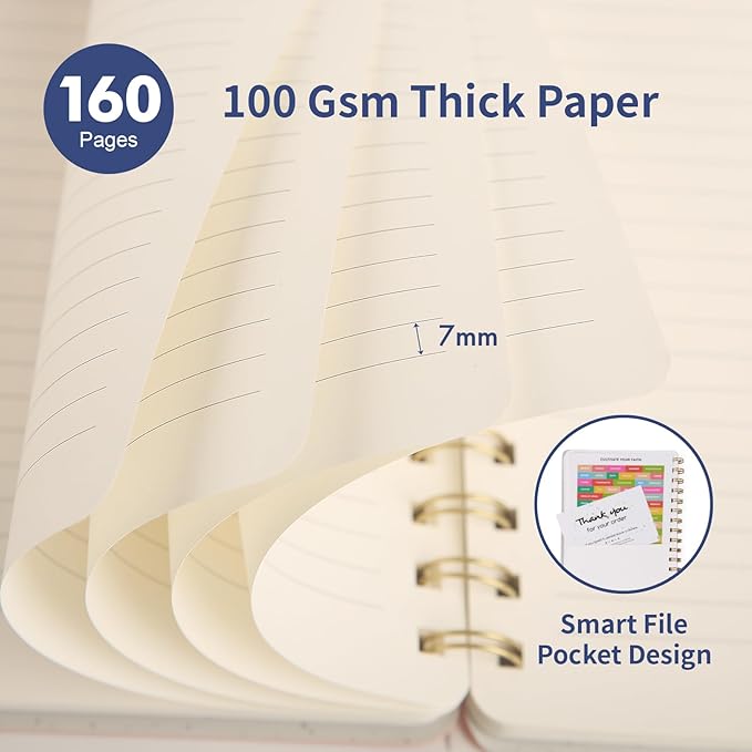 Spiral Notebook-5.75" x 8.125" College Ruled Journal with Inner Pockets and 160 Pages,PU Leather Cover Business Journal, Twin-Wire Binding Notebook Perfect for Office & Home School Supplies 6 pack Navy Blue