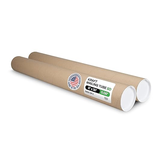 Cardboard Mailing Tubes, 4" x 36" with Plastic Caps, Pack of 2 - USA-Made USPS Approved Poster Tube for Documents & Blueprints - Reinforced Mailing Cylinders for Shipping & Storage by IDL Packaging