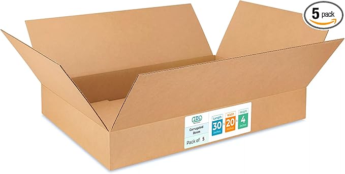 Large Shipping & Moving Boxes 30 x 20 x 4 inches (5-Pack) - Extra Strength 200 lb vs Regular - Corrugated Strong Moving Boxes - Packing Box for Moving Large Volumes by IDL Packaging