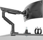 monTEK Sleek Aluminum Monitor Arm for 17–57” Ultrawide Screens up to 59.4 lbs, USB 3.0 A/C, Heavy Duty Single Monitor Arm Desk Mount, Pneumatic Lift, Quick-Release Plate, Clamp/Grommet, VESA 100x100